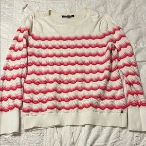 Tommy Hilfiger Women's White and Pink Striped Sweater. Size XL